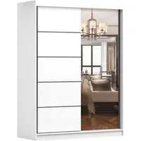 MOEBLO Kleiderschrank LARA 09 (mit Spiegel Schwebetürenschrank 2-türig Schrank mit vielen Einlegeböden und Kleiderstange, Gaderobe Schiebtüren Schlafzimmer-Wohnzimmerschrank Modern Design) (BxHxT): 150x200x61 cm