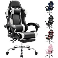 Refined Living Gaming-Stuhl Ergonomie Gaming chair mit Fußstütze, Kopfstütze Massage-Lendenkissen (Verstellbare Neigung auf der Rückseite Höhenverstellbar Computerstuhl), Gepolstert Bürostuhl  Drehstuhl 360° für Erwachsene Mädchen Junge