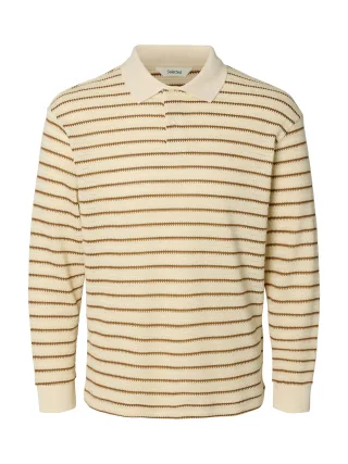 selected men - SLMRELAXLANDON JACQUARD LS POLO Egret - Gr. - L