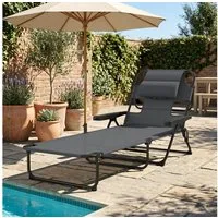 Outsunny Gartenliege klappbar mit Lesefenster, Kopfkissen, 4-Fach verstellbare Rückenlehne, Campingliege, 1 St., Relaxliege, für Garten Strand Pool, Dunkelgrau