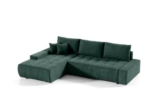 Ecksofa Sofa mit Schlaffunktion VOGAR Stoff Aston Flaschengrün Ottomane Links
