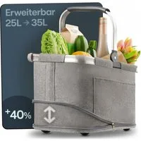 Praknu Einkaufskorb Einkaufskorb Faltbar – 2 in 1 Erweiterbar, Waschbarer Bezug, Tragekorb, 35 l, Stabil mit Alurahmen & Verstärktem Boden – Extra Fächer innen & außen