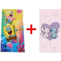 Jerry Fabrics Handtücher SpongeBob Schwammkopf + Lilo und Stitch Handtuch 70x140cm, Frottee (2-St)