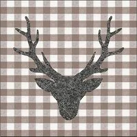 Ambiente Luxury Paper Products Papierserviette, Servietten Papier 33x33cm 3-lagig mit Hirsch Kopf Karo Motiv 20 Stück