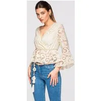 OMBRE Wickelbluse Kurze Damenbluse mit Wickel-Design und Peplum-Saum Wickel-Design zur Betonung der Silhouette