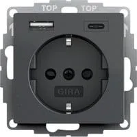 Schutzkontaktsteckdose Typ F 16 Ampere 250 Volt mit USB-Spannungsversorgung 2-fach anthrazit, Retail