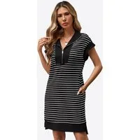 Imily Bela Strickkleid Damen gestreiftes Minikleid mit Reißverschluss (Packung, 1-tlg., 1per-Pack) Reverskragen