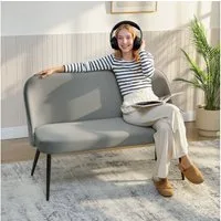 HOMCOM 2-Sitzer Sofa mit Metall- und Holzrahmen, Couch 1 Teile, samtartiger Stoffbezug, Grau