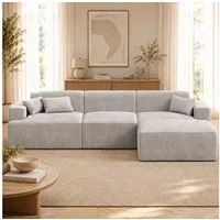skølm Sofa Freki aus Cord, Vollschaumcouch mit Federkern und Vakuum-Kompression, Grau, Couch 3 Sitzer mit Hocker und 3 Kissen, kein Aufbau erforderlich
