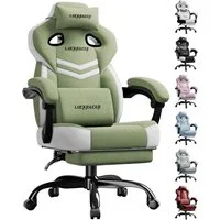 LUCKRACER Gaming-Stuhl Stoff/Kunstleder, Bürostuhl mit verbundenen Armlehnen, Memory-Schaum, 90–155° Neigungswinkel und Fußstütze