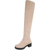 Ital-Design Elegante Overknee-Stiefel für Damen mit rutschfester Sohle Overkneestiefel (90827504) Blockabsatz Stiefel in Beige