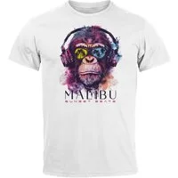 Neverless Print-Shirt Herren T-Shirt Affe mit Kopfhörer Musik Motiv Party Festival Sommer mit Print