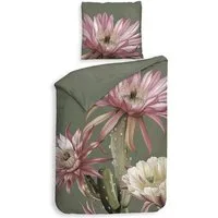 Heckett and Lane Bettwäsche Heckett & Lane Satin Bettwäsche 135x200 Mesa Forest Green Kaktusblüte, Mako-Satin, 2 teilig, für den Sommer und Winter
