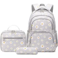 MOPUEA Schulrucksack Schulrucksack Set 3-teilig Wasserabweisend Ergonomisch Atmungsaktiv, Büchertasche Schultasche mit Lunchbox und Federmäppchen Tagesrucksäcke