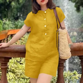 ZANZEA Womens Casual 2pcs Sets Short Sleeve Top Blouse Elastic Waist Pants Loose Suits