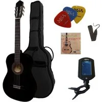 MSA Konzertgitarre 4/4 Gitarre für Linkshänder im Set, Tasche, Band, Saiten, Stimmgerät
