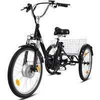 Vankel E-Bike Cityrad Damen u. Herren Elektro-Dreirad 24 Zoll 250W 540Wh 100km 3-Rad Pedelec, Kettenschaltung, Heckmotor, 648 Wh, (Beleuchtungsset mit Batterieladegerät, Batterieschlüssel, Werkzeug), Shimano 7-Gang Vorderradmotor Federgabel Cargobike