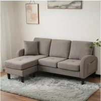 Merax Ecksofa Ecksofa L-förmiges Sofa 3-Sitzer aus Baumwoll-Leinenstoff, Polstersofa modular Sofa mit Chaiselongue, 166x118x77 cm