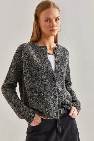 Strukturierter Strick-Cardigan mit Knopfverschluss