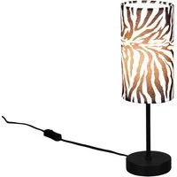 Reality Leuchten LED Nachttischlampe mit Stoffschirm Zebramuster Höhe 36,5cm, Dimmfunktion, LED wechselbar, warmweiß, ausgefallen-e coole besondere Tischlampe Fensterbank Jugendzimmer