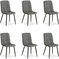 Homestyle4u Polsterstuhl Esszimmerstuhl Samt Leinen Grau Gesteppt Metallbeine Esstisch Küche (6er Set, 6 St), Leinenstoff, Essstuhl, Stuhlbeine in Schwarz, Metall pulverbeschichtet