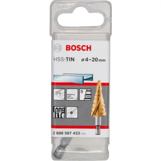 Bosch Stufenbohrer HSS-TiN, 4 - 20 mm, 1/4 Zoll, 70,5 mm, 9 Stufen - 2608587433