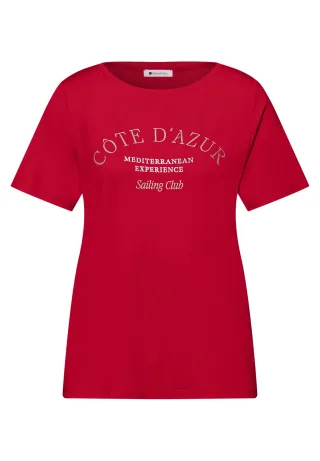 Street One - T-Shirt mit Rundhals und Wording salsa red - Gr. - 38