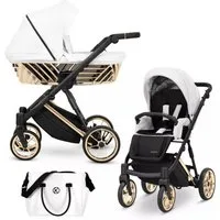 KUNERT Kombi-Kinderwagen Ivento Glam 3in1 Öko-Leder Kinderwagen mit goldenem Rahmen, 2in1-Set mit Babywanne und Sportsitz