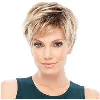 LuxusKollektion Echthaarperücke Perücke Echthaar Frauen Kurzhaar Blond Schwarze Wurzeln blond477