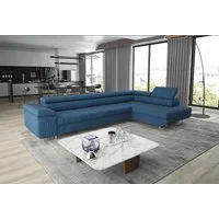 thematys Ecksofa ASTON LONG 355 x 204cm mit Schlaffunktion & Bettkasten – L-Sofa, mit 4 verstellbaren Kopfstützen, Cord (Poso) oder Samt (Monolith), - XXL Wohnlandschaft im modernen Design