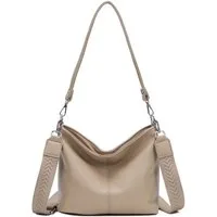 ITALYSHOP24 Schultertasche DAMEN TASCHE SHOPPER Hobo Bag Reise Freizeit Urlaub Leder Optik leicht (Spar-Set: Tasche mit 2 Gürtel, Zusatz Muster Stoffgurt Umhängeband), Handtasche Crossbody Umhängetasche Beuteltasche Crossover BodyBag