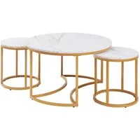 en.casa Couchtisch (Set, 3-St), »Christchurch« rund Metallgestell Marmoroptik, Weiß/Gold