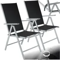 tectake Gartenstuhl Balkonstuhl, klappbar, Textilene-Gewebe, 67 x 56 x 105 cm (Terrassenstuhl Marilena für Außen in Schwarz/Silber, 2 St), wetterfest und UV-beständig, 7-fach verstellbare Rückenlehne