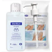 PAUL HARTMANN AG Horn Medical Dosierpumpe mit Sterillium Virugard 500ml Hand-Desinfektionsmittel (farbstoff- & parfümfrei, [-5-St. Hochwirksame Desinfektionslösung wirkt sofort bis zu 6h geg. Hefepilze, Bakterien, Viren)