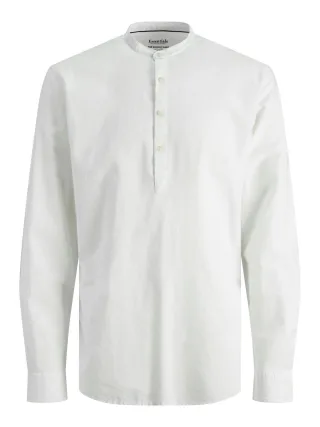 JACK&JONES - JJESUMMER TUNIC LINEN BLEND SHIRT LS SN white - Gr. - XXL