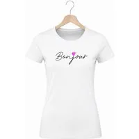 Banco T-Shirt Bonjour Print Shirt Rundhals Sommershirt Kurzarm Damen Baumwollshirt Bonjour Print Rundhals Kurzarm Casual Fit soft neu