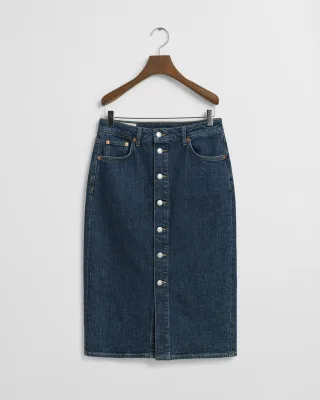 GANT - Mittellanger Jeansrock mit Knopfleiste dark blue worn in - Gr. - 36