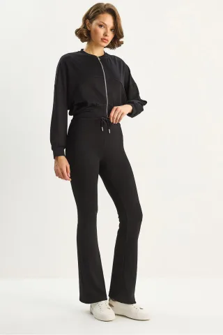 Hohe Taillierte Flared Pants und Bomberjacke Zweiteiliges Set
