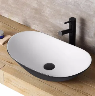 Neuesbad Keramik Aufsatzwaschtisch 625x360mm, Royal Black White NB1RE37291