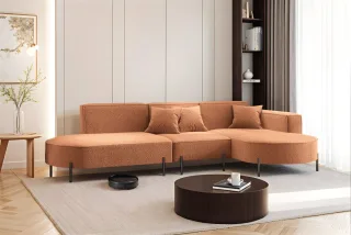 Ecksofa Designersofa VALENCIA in Stoff Quelle Ziegelbraun Ottomane Rechts