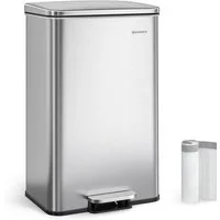 SONGMICS Mülleimer Küche, Abfalleimer, großer Tretmülleimer, mit Deckel, aus Stahl, Softclose, inklusive 15 Müllbeutel, 40 Liter