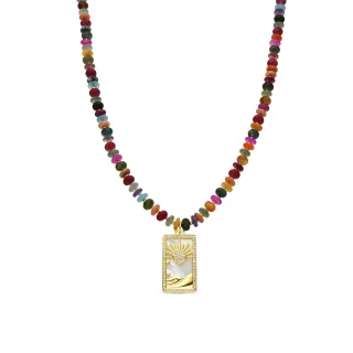 Luxenter 925 Sterlingsilber- und mehrfarbiges Achat-Halsband mit 18-karat-Gelbgold-Finish – Laha