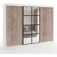 A&J MöbelLand GmbH Schiebetürenschrank NORIVO 200 cm mit 4 Schubladen, und 3D Lamellen (TOP ANGEBOT! Geräumiger Schrank mit einer Breite von 200 cm ideal zur Aufbewahrung von Kleidung und Accessoires. 4 Schubladen und viel Stauraum. TOP PRODUKT! Wähl