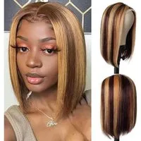 LuxusKollektion Echthaarperücke Perücke Bob Echthaar Lace Front T Teil Ombre Babyhaar 25 cm PI4 27