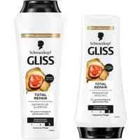 Gliss Haarshampoo Total Repair 250ml & Haar-Spülung 200ml, 2-tlg., Keratin Shampoo, reinigt, pflegt und schützt, Tiefenreparatur