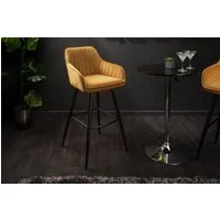 riess-ambiente Barhocker TURIN senfgelb/schwarz – Samt, mit Armlehne, Ziersteppung, komfortable Polsterung mit Fußablage – ideal für Bar oder Küchentheke