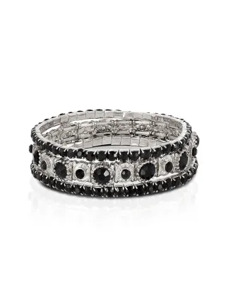Steuer Modeschmuck Armband Set aus 3 Strecharmbändern rhodiumf.-schwarz