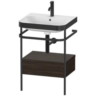 Duravit Happy D.2 Plus c-bonded Set mit Metallkonsole und Schubkasten Nussbaum gebürstet Matt 575x49 HP4740O6969