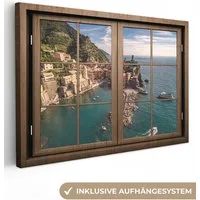OneMillionCanvasses® Leinwandbild Fensterblick - Fenster - Fenster - Insel, Fotodruck (1 St), Leinwand Bilder Klein, Wand Dekoration Aesthetic 30x20 cm