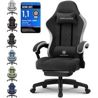 GTPLAYER Gaming-Stuhl Ergonomischer Gaming Sessel Schreibtischstuhl aus Stoff/Kunstleder (Pacekung), Federsitzkissen mit Fußstütze